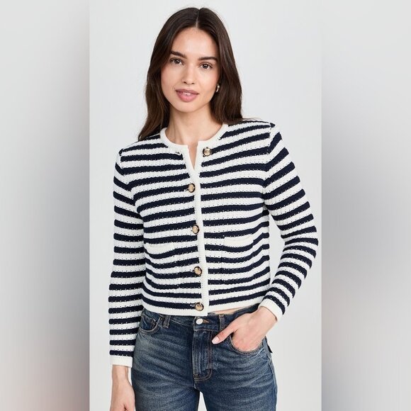 ba&sh Sweaters - NWT Ba&sh Bash Gaspard Tweed Cardigan Jacket in Ecru Black Stripe | size 0 / XS